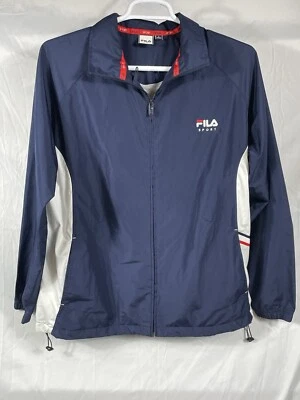 Fila Sport Mujer Cremallera Completa Chaqueta Azul Frontal Blanco Lados Acentuar Caderas Foto 1 de 4