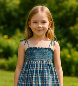 BONPOINT Girls Smocked Blouse Top Printed. Blue. Cotton. Straps. Size 8. NWT$140 - Picture 1 of 9