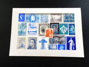 1 Handmade BLUE Cancelled Postage Stamps GREETING CARD Blank - Picture 1 of 3