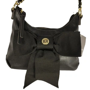 Liz Claiborne Purse Bag Kandi Mini Top Handle Chain Grosgrain Ribbon Bow Black - Picture 1 of 11