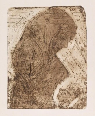Old Woman with Cat Print Ernst Ludwig Kirchner 1922 German Expressionist Etching - Image 1 of 2
