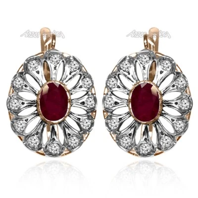 14k Rose and White Gold Genuine Ruby and Diamond European style Earrings #E1615 - Image 1 of 4