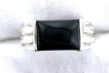 Handmade Casted Black Onyx Pure Sterling Silver Cab Cabochon Gem Ring Size 8.5