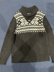 Boys OSHKOSH B'gosh Sweater Nordic Fair Isle Shawl Button Collar Gray Size 6 - Picture 1 of 5