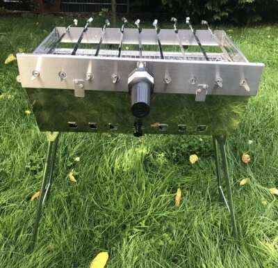 OLYMP EDELSTAHL Mangal Grill Barbecue BBQ + GRILLROST + Spießdreher + 11 Spieße