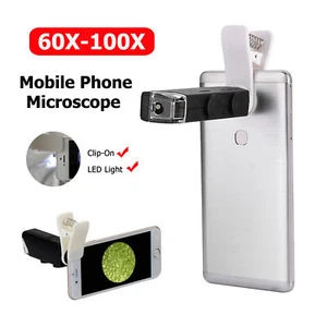 Obiettivo microscopio LED zoom ottico ingrandimento 60X-100X con clip per cellulare - Foto 1 di 12
