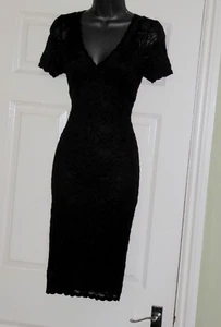 Stretchy black vintage lace 40s 50s pencil wiggle evening cocktail dress 18 - Picture 1 of 3