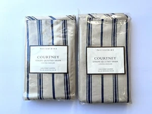 Pottery Barn Courtney Stripe Shams Pillow Cases Navy Blue Tan 26” x 26" Lot Of 2 - Picture 1 of 5