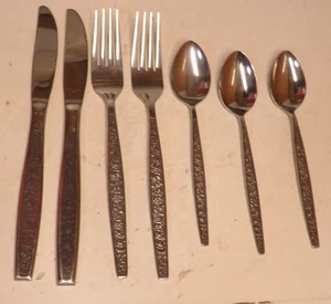 7 Stück Vintage GRANADA ROSE Edelstahl SPEISEGABELN Löffel Messer Japan gemischt - Bild 1 von 17