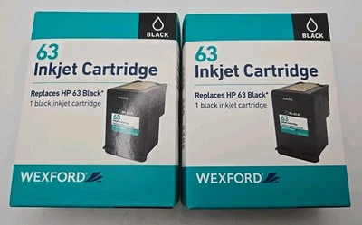 Lote De 2 Cartuchos De Tinta Wexford 63 Negra Reemplaza HP Nuevos/Sellados Foto 1 de 4