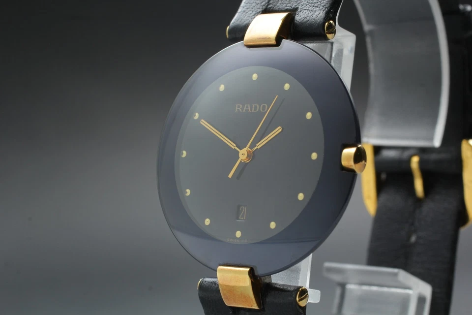 [近乎完好]RADO 129.3575.4N 黑色表盘日期石英表男士腕表复古 — 第 1/4 张图片