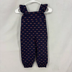 Beaufort Haube Veilchen Vintage Navy Flanell Herz Print Overall 2T Neu mit Etikett - Bild 1 von 6