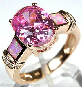 Rose Gold Plated Pink Topaz, Pink Fire Opal Inlay 925 Sterling Silver Ring 6-9 - Picture 1 of 5