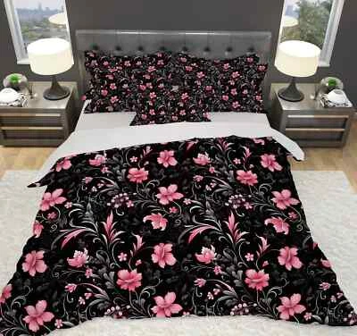 Pink Blossoms of Darkness Duvet Cover: In Twin, Queen, and King by Durazza - Image 1 of 4