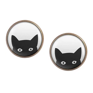 Mylery Stud Earrings Pair With Motif Naughty Cat Hangover Cute Bronze Various Sizes - Picture 1 of 6