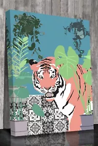 Neugierige Tiger Pflanze Boho Interieur Leinwandbilder Wandbilder nur gerahmt oder Druck - Bild 1 von 4