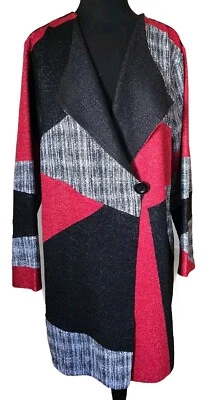 Women's XL Patchwork Duster Chicos Travelers Collection Red Black Jacket  - Image 1 of 4