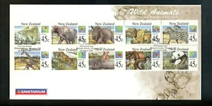 Postal History New Zealand FDC #1227-1236 Wild animals panda elephant tiger 1994 - Picture 1 of 2