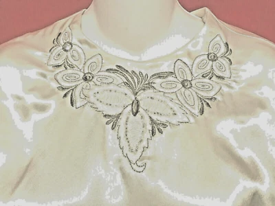 Jordan Long Sl   5-6  Top White Vintage  Embroidery Sequins Bead Flowers Poly - Image 1 of 4