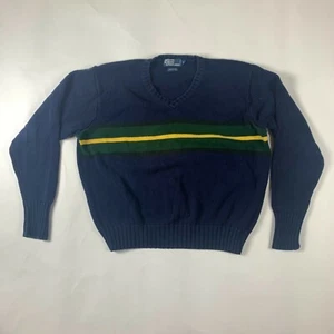 Polo Ralph Lauren maglione maglia cotone pullover scollo a V blu navy uomo grande - Foto 1 di 7