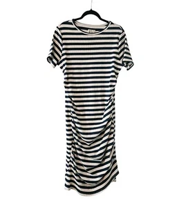Ampersand Avenue Womens XXL Dress Navy White Striped Stretch Long Ruching - Picture 1 of 7