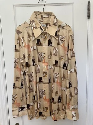 Camisa discoteca vintage para hombre XL cuello lanza manga larga amarilla geométrica floral Foto 1 de 4