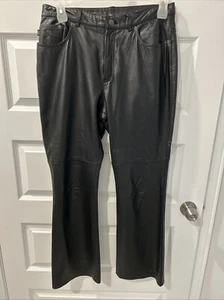 Pantalones de motociclista Ralph Lauren Jean Co de cuero suave negros usados en excelente estado talla 12 (34 X 29) (L5 - Imagen 1 de 10