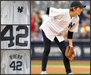 Yankees Baseball Rivera 42 Shirt Lucie Arnaz Signed 1st Pitch VIDEO Lucille Ball - Picture 1 of 8