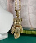 1.70Ct Round Cut Moissanite Men's Teddy Bear Pendant In 14K Yellow Gold Plated