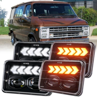 4X For 1978-1991 Chevrolet G10 G20 G30 4x6'' LED Headlights Hi/Lo Beam Halo DRL - Image 1 of 4