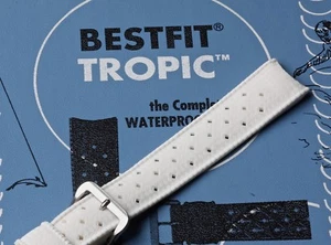 Largo blanco vintage correa reloj de buceo 18 mm banda tropical suiza extremo curvo suizo década de 1960 - Imagen 1 de 7