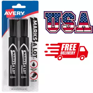 Avery Marks-A-Lot Permanentmarker Keilspitze schwarz 2er-Pack Schreibtisch Stil 07888 - Bild 1 von 9
