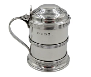 Antiker massiver Silber Senftopf Deckeltopf geformt mit blauem Glaseinsatz (GN - Bild 1 von 11