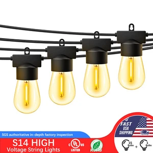 48FT Outdoor String Fairy Light Bulb Waterproof S14 Patio Globe 2700K Plug-in - Picture 1 of 11