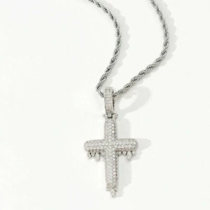 Dripping Paint Cross Pendant Necklace Men Hip Hop Iced Flooded  A9388 - Picture 1 of 7