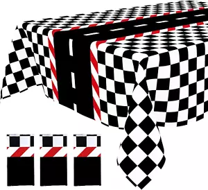 3Pcs Plastic Race Car Tablecloths Race Car Birthday Party Decorations Black Chec - Picture 1 of 16