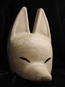 Komendo Half Face Fox Mask Plain Hand Painted Paper Brown Kitsune Cosplay Japan - Picture 1 of 6