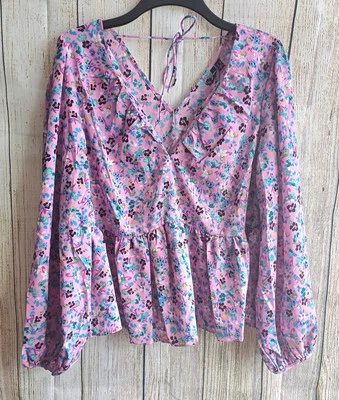 Top Campesino Vera Moda Curve Lila y Azul Floral Manga Larga - Talla 16 - PUBLICACIÓN GRATUITA Foto 1 de 4