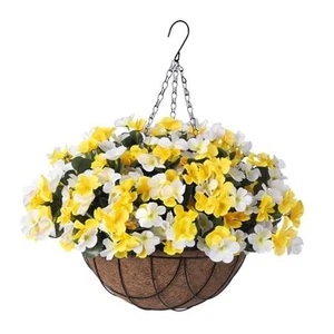 Artificial Hanging Flowers with 12" Basket for Outdoor Decor,Fake Hydrangea UV - Picture 1 of 7