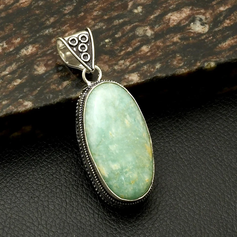 Amazonita Piedras Preciosas Étnicas Hechas a Mano Diseño Antiguo Colgante Joyería 2.2" AP-42025 Foto 1 de 1