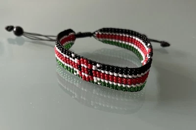 Kenya Flag Beaded Bracelet. Pull string type, will fit Minimum 14 15 16cm wrist - Image 1 of 4