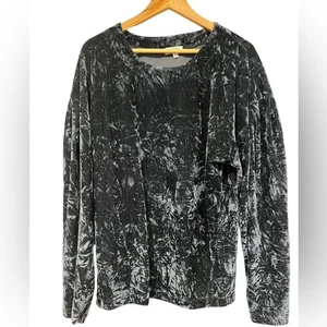 Umgee Top Blouse Long Sleeved Crushed Velvet Size Large Cozy Shirt Gray - Picture 1 of 6
