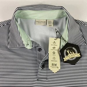 Rorie Whelan Golf Polo Shirt Mens XL Grey White Stripe UPF 50 Dry Wicking RW - Picture 1 of 10