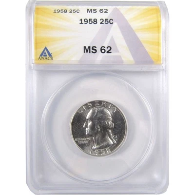 1958 Washington Quarter MS 62 ANACS Silver Uncirculated SKU:I18475 - Image 1 of 4