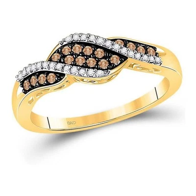 10K Yellow Gold Chocolate Brown Diamond Crossover Anniversary Band Ring 1/5 Cttw - Image 1 of 4