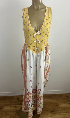 Mono Free People Bali Honeydew para mujer S amarillo floral cuello en V lazos nuevo con etiquetas Foto 1 de 4