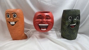 Set Of 3 Vintage Vegetable Anthropromorphic Pot Planters Extremely Rare - Picture 1 of 2