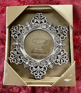 New St. Nicholas Square Metal Embellished Faux Pearls Snowflake 3x 3 Photo Frame - Picture 1 of 2
