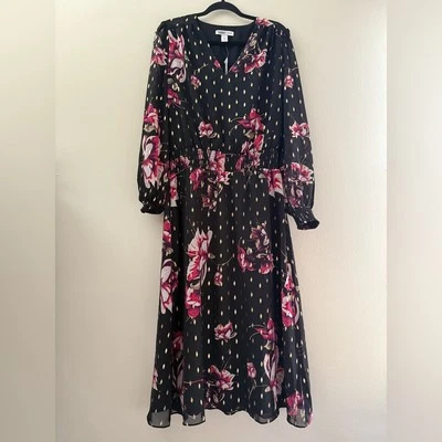 Nuevo con etiquetas Maxi Vestido Casa Blanca Mercado Negro Outlet Metálico Floral Manga Larga - 10 Foto 1 de 4