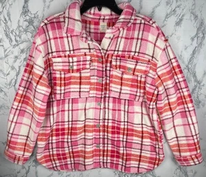 Thereabouts Girls 2XL 20.5 Plus Pink Pop Plaid Shirt Jacket w Pockets - Picture 1 of 11